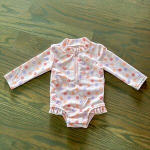 GAP Baby Pastel Polka Dot Long Sleeve One-Piece Rash Guard UPF 50+ 3–6M